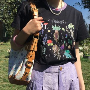 Black Retro Shoulder T-Shirt for Women - Vintage All Things and Songs Summer Loose Fit Short Sleeve Top, 90s Inspired Style