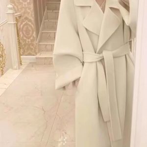 Black Reversible Cashmere Coat for Women - Elegant Mid-Length Bathrobe-Style Outerwear for 2024 Autumn/Winter, Korean Style