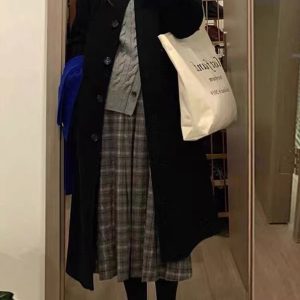 Black Reversible Cashmere Coat for Women - High-End Wool Outerwear for Autumn & Winter 2024, Petite Sizes, Stylish and Versatile