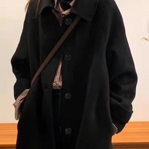 Black Reversible Cashmere Coat for Women - High-End Wool Outerwear for Autumn & Winter 2024, Petite Sizes, Stylish and Versatile