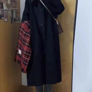 Black Reversible Cashmere Coat for Women - High-End Wool Outerwear for Autumn & Winter 2024, Petite Sizes, Stylish and Versatile