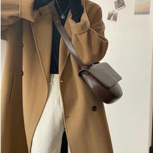 Black Reversible Cashmere Coat for Women - Mid-Length, High-End Korean Style Woolen Outerwear for Autumn & Winter, Perfect for Petites