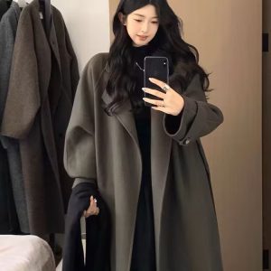 Black Reversible Cashmere Coat for Women, Mid-Length Woolen Outerwear, Chic Autumn/Winter 2024 Style for Petite Sizes