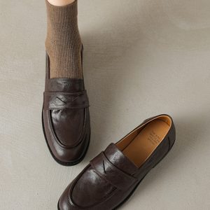 Black Sheepskin Flat Loafers for Women - 2025 Summer Round Toe Slip-On Leather Shoes, Y2K Inspired Comfort Fashion