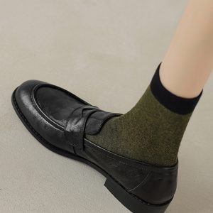Black Sheepskin Flat Loafers for Women - 2025 Summer Round Toe Slip-On Leather Shoes, Y2K Inspired Comfort Fashion