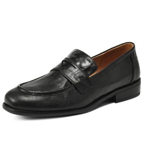 Black Sheepskin Flat Loafers for Women - 2025 Summer Round Toe Slip-On Leather Shoes, Y2K Inspired Comfort Fashion