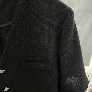 Black Short-Sleeved Blazer for Women, Summer Thin Chanel-Style Jacket, 2025 Y2K Inspired Elegant Outerwear