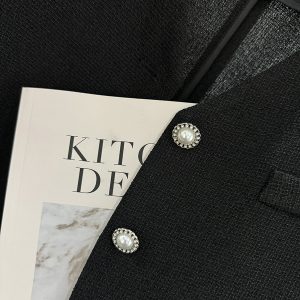 Black Short-Sleeved Blazer for Women, Summer Thin Chanel-Style Jacket, 2025 Y2K Inspired Elegant Outerwear