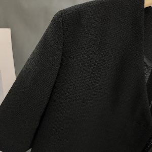 Black Short-Sleeved Blazer for Women, Summer Thin Chanel-Style Jacket, 2025 Y2K Inspired Elegant Outerwear