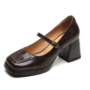 Black Square-Toe Mary Jane Shoes for Women, Chunky Heel, Waterproof Platform, Shallow Mouth, Trendy Summer Style