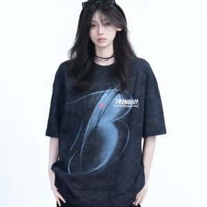 Black Tie-Dye Short Sleeve T-Shirt for Women - American Street Style, Loose Fit, Hip-Hop Inspired, Trendy Casual Wear