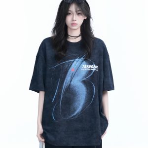 Black Tie-Dye Short Sleeve T-Shirt for Women - American Street Style, Loose Fit, Hip-Hop Inspired, Trendy Casual Wear