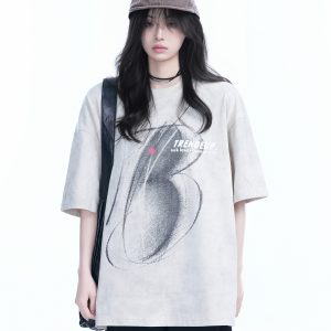 Black Tie-Dye Short Sleeve T-Shirt for Women - American Street Style, Loose Fit, Hip-Hop Inspired, Trendy Casual Wear