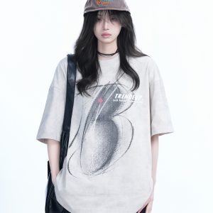 Black Tie-Dye Short Sleeve T-Shirt for Women - American Street Style, Loose Fit, Hip-Hop Inspired, Trendy Casual Wear