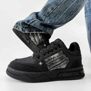 Black Warrior Board Shoes for Men and Women - Thick-Soled, Height-Increasing, Casual Couple Sports Shoes with Sailboat Star Design