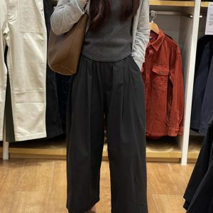 Black Women's Plus Size Summer Balloon Pants, Casual Loose Wide-Leg High-Waisted 90s Style Nine-Point Trousers