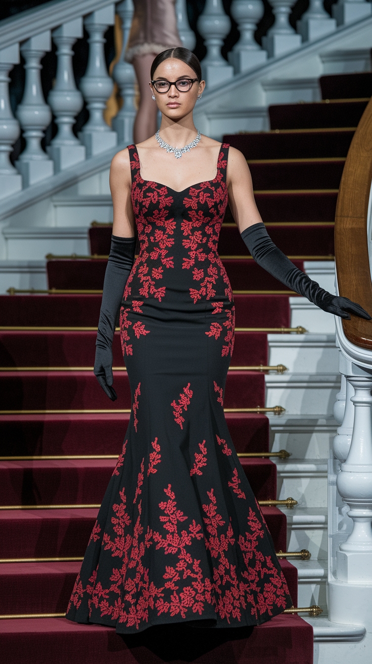 Elegant Black and Red Dress Formal for Events outfit idea