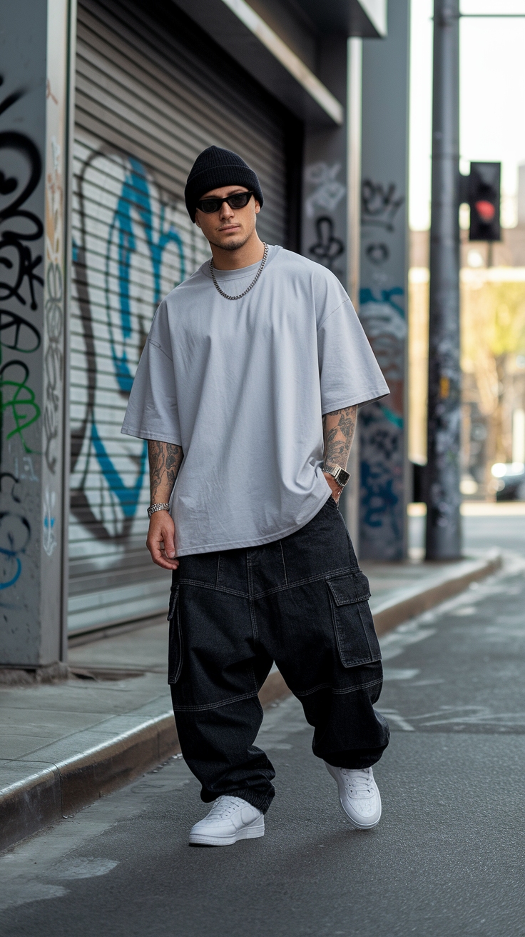Men's Black Baggy Cargo Pants Outfit for Casual Looks outfit idea