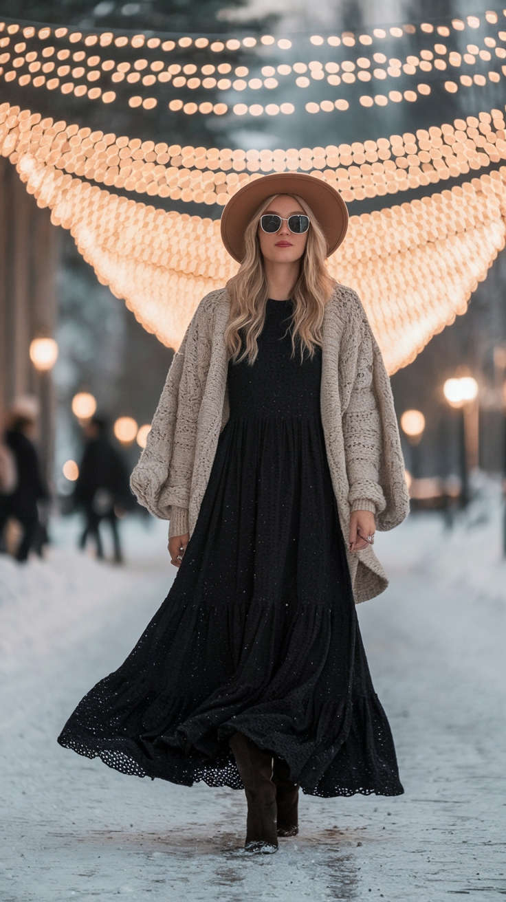 Black Maxi Dress Outfit Ideas Winter: Cozy and Fashionable outfit idea