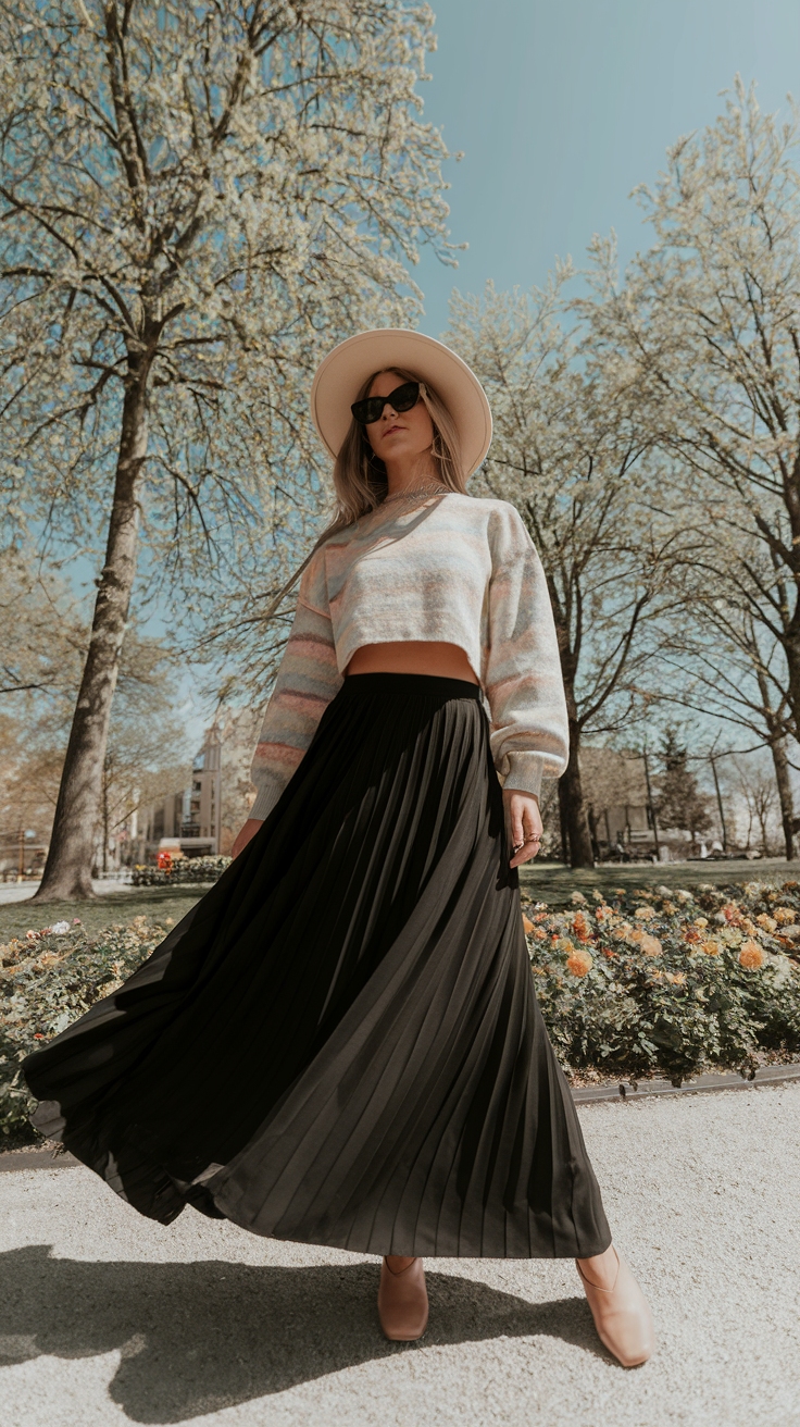 Elegant Black Maxi Skirt Outfit for Spring Outings outfit idea