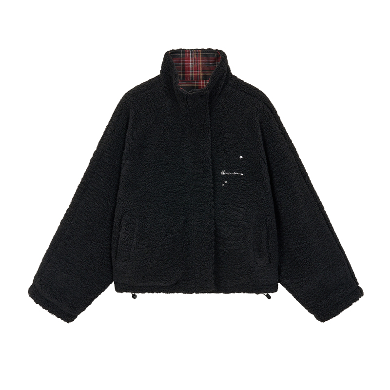 Blackcurrant Cookie Double-Sided Lamb Wool Cotton Coat - Quilted College Style Autumn Winter Outerwear