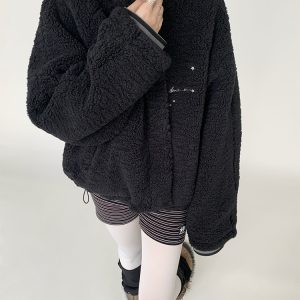 Blackcurrant Cookie Double-Sided Lamb Wool Cotton Coat - Quilted College Style Autumn Winter Outerwear