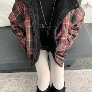 Blackcurrant Cookie Double-Sided Lamb Wool Cotton Coat - Quilted College Style Autumn Winter Outerwear