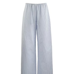 Blue and White Striped Wide-Leg Casual Drawstring Long Pants for Effortless Y2K Style