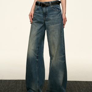 Blue Flared Denim Pants for Women - Summer High Street Straight-Leg Design, Loose Slimming Wide-Leg Style, Y2K Fashion Trend