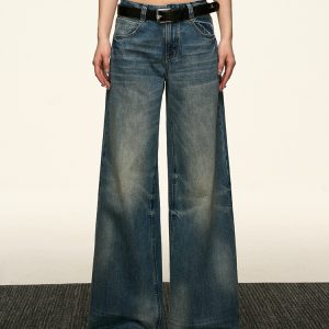 Blue Flared Denim Pants for Women - Summer High Street Straight-Leg Design, Loose Slimming Wide-Leg Style, Y2K Fashion Trend