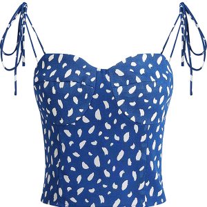 Blue Floral Camisole for Women - Slim Fit Versatile Style, 2025 Summer Trend, Perfect for Y2K and 90s Inspired Looks