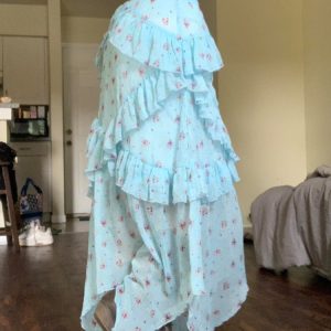 Blue Floral Ruffled Hem Midi Skirt for Women - Irregular Straight Draped Tulle in 90s Y2K Style