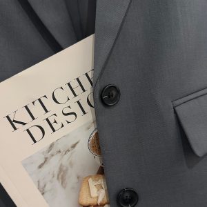 Blue-Gray Short Suit Jacket for Women - Trendy Spring Autumn Style for Petite Office Commuting - High-End Fashion 2025