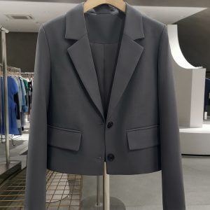 Blue-Gray Short Suit Jacket for Women - Trendy Spring Autumn Style for Petite Office Commuting - High-End Fashion 2025