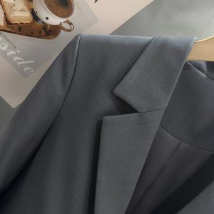 Blue-Gray Short Suit Jacket for Women - Trendy Spring Autumn Style for Petite Office Commuting - High-End Fashion 2025