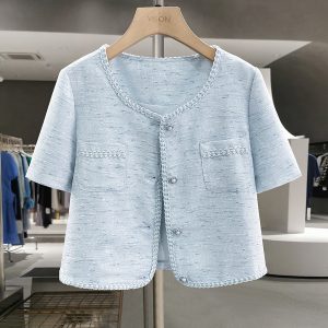 Blue Lightweight Chanel-Style Blazer for Women - Stylish Summer Top from 2025 Collection, Gentle and Youthful Design