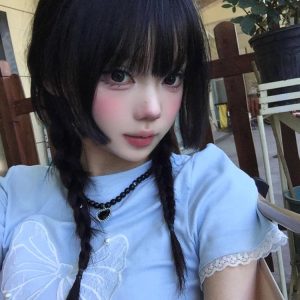 Blue Off-Shoulder Short Sleeve Summer T-Shirt for Women with Bow Lace, Slim Fit Flattering Sweet & Spicy Jazz Top