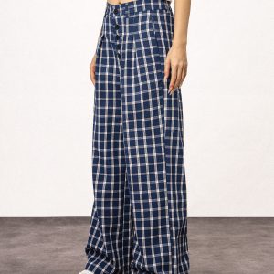 Blue Plaid Straight Leg Pants for Women - Summer Loose Fit BF Style Inspired by Captain Zhao Lusi