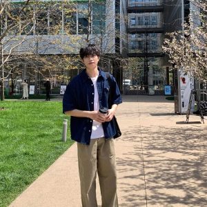 Blue Pocket Denim Short-Sleeve Shirt - American Retro Minimalist Style, Summer Loose Fit, Versatile Casual for Couples and Work