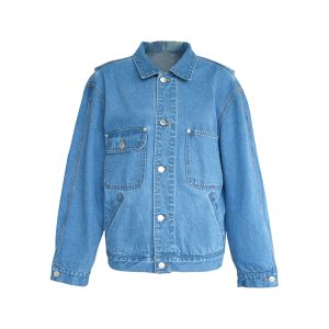 Blue Retro Embroidered Denim Jacket for Women - Vintage Style Loose Lapel Top for Spring Fashion