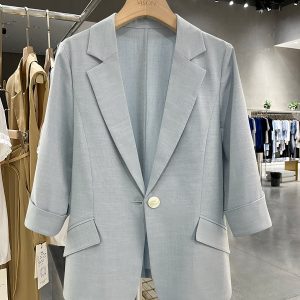 Blue Textured Blazer for Women - Minimalist Summer Style, Short Version, Trendy 2025 Fashion