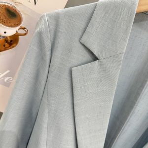 Blue Textured Blazer for Women - Minimalist Summer Style, Short Version, Trendy 2025 Fashion