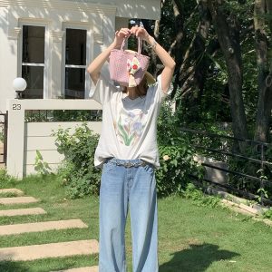 Blue Tide Vintage Retro Washed High-Waisted Jeans for Women - Summer Loose Wide-Leg Long Pants, Y2K Style, 90s Inspired Fashion