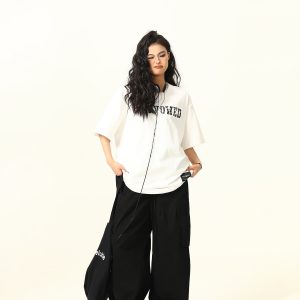 Blurred Letter Short-Sleeve T-Shirt for Men and Women - American Street Style Summer Couple Top