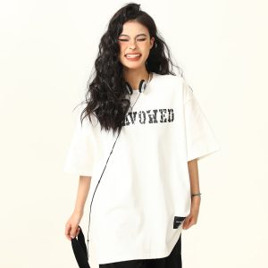 Blurred Letter Short-Sleeve T-Shirt for Men and Women - American Street Style Summer Couple Top