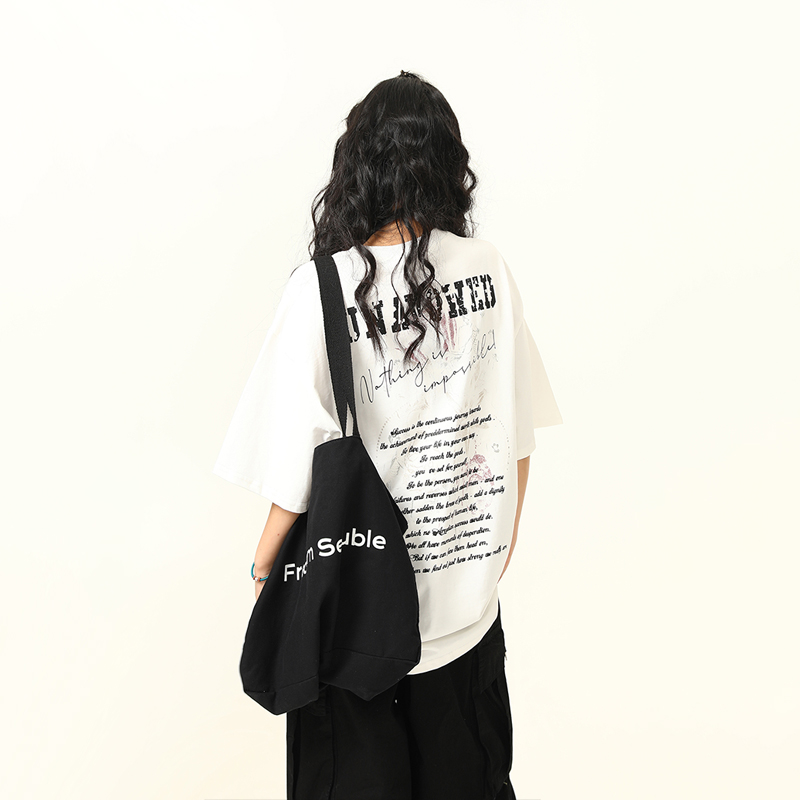 Blurred Letter Short-Sleeve T-Shirt for Men and Women - American Street Style Summer Couple Top