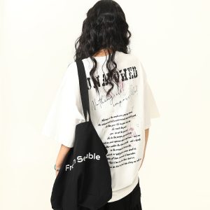 Blurred Letter Short-Sleeve T-Shirt for Men and Women - American Street Style Summer Couple Top