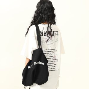 Blurred Letter Short-Sleeve T-Shirt for Men and Women - American Street Style Summer Couple Top