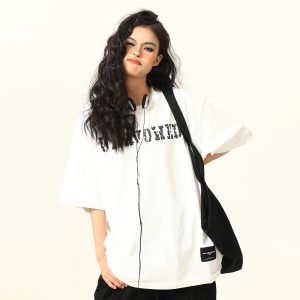 Blurred Letter Short-Sleeve T-Shirt for Men and Women - American Street Style Summer Couple Top