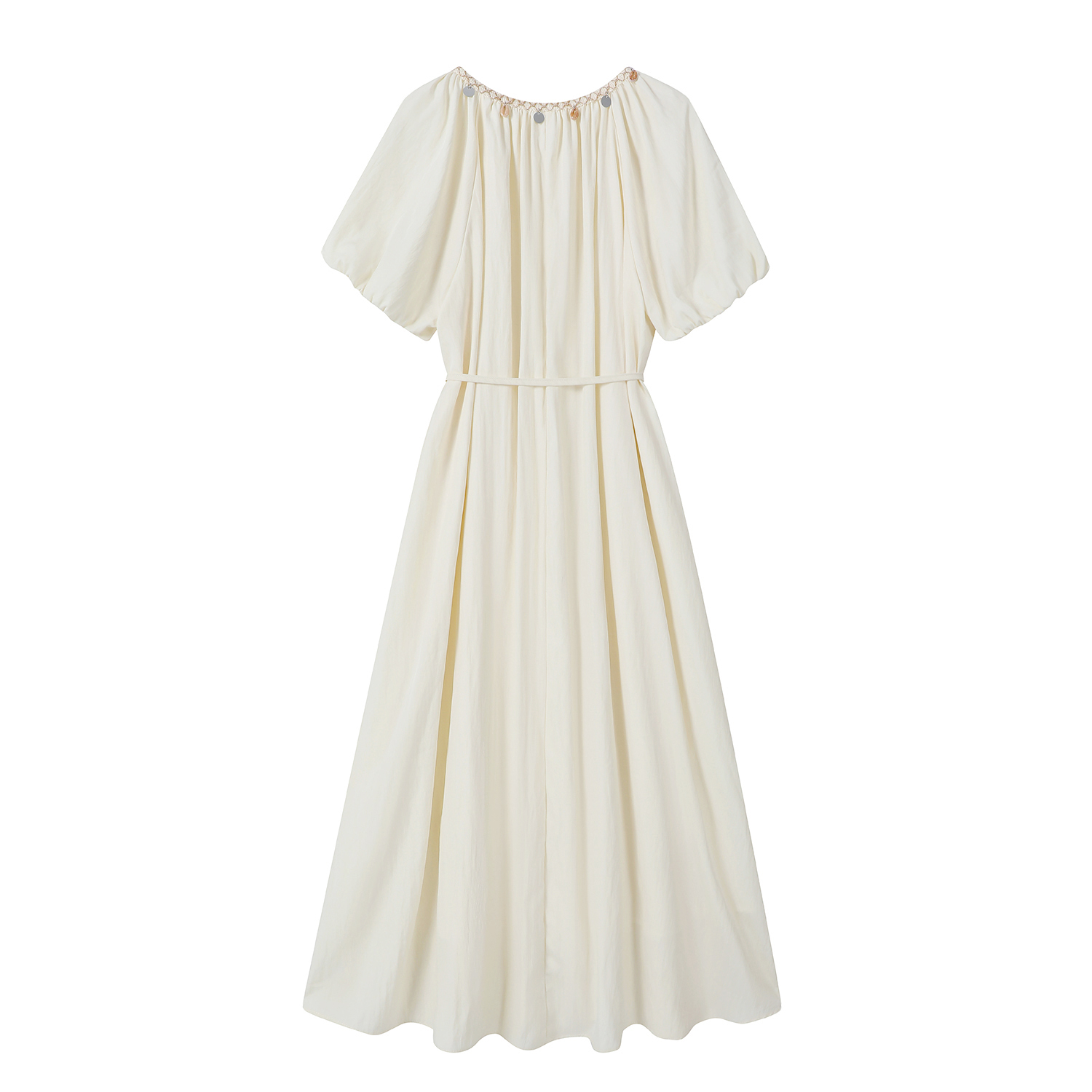 Bohemian A-Line Dress for Women - Summer Puff Sleeve, Waist-Cinched, French-Style, Korean Version, Age-Reducing White Dress